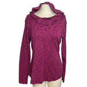 Columbia purple & orange space dye cowl neck hooded athletic shirt size XL